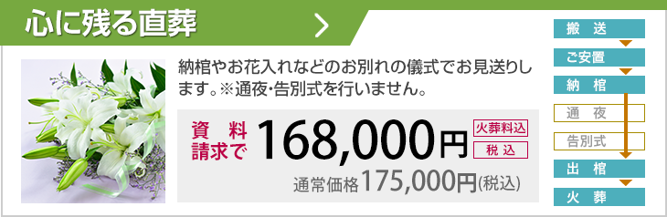 納棺やお花入れなどお別れの儀式でお見送りします。※通夜・告別式を行いません。